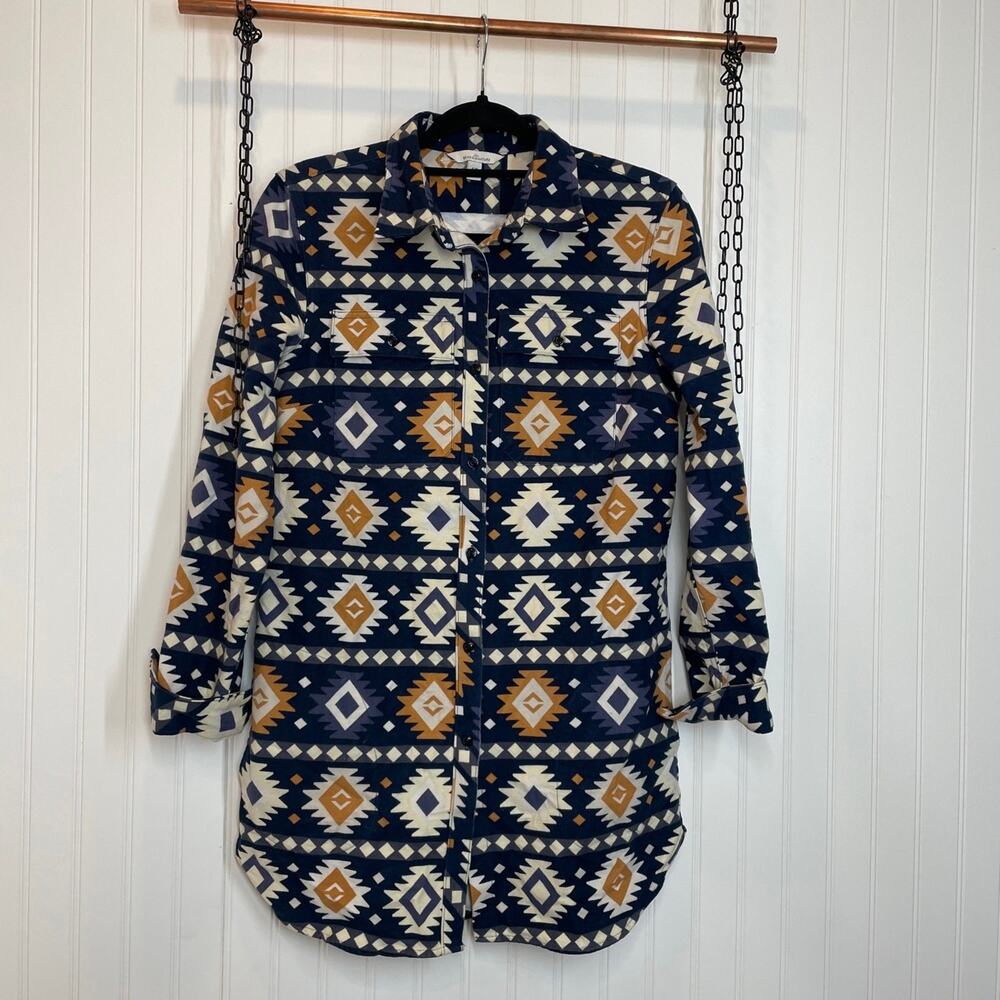 L.L.Bean Women’s Blue Southwestern Aztec Geometric Button Down Shirt Size Small